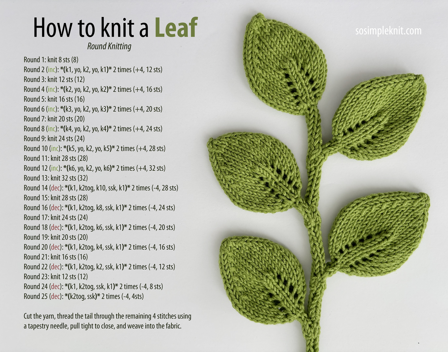 how to knit a leaf